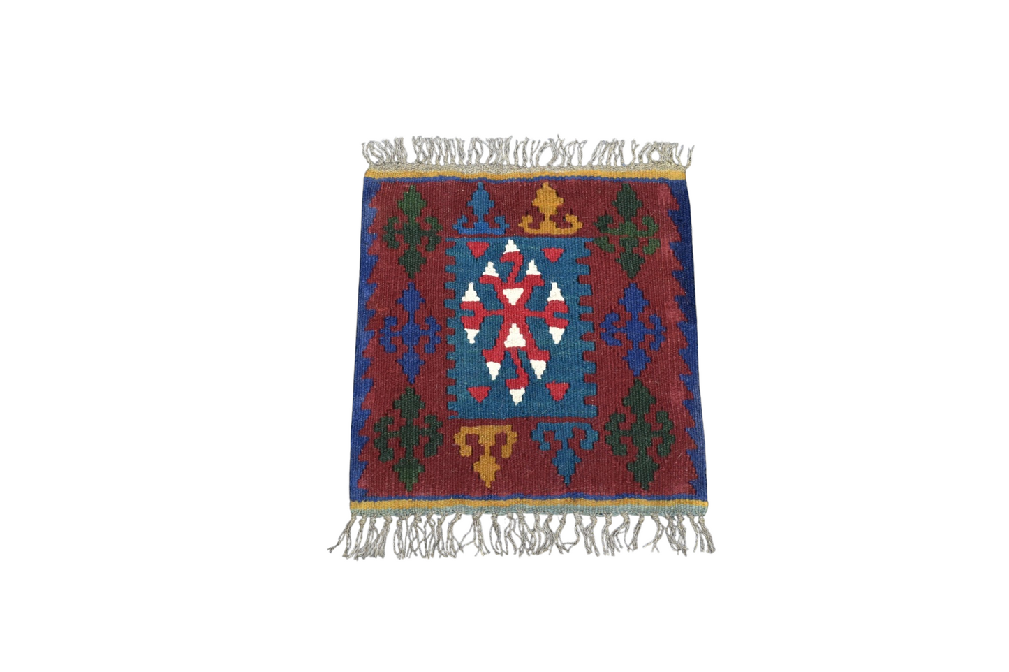 Vintage El Dokuma Minder Kare Kayseri Anadolu Yün Kilim 7375