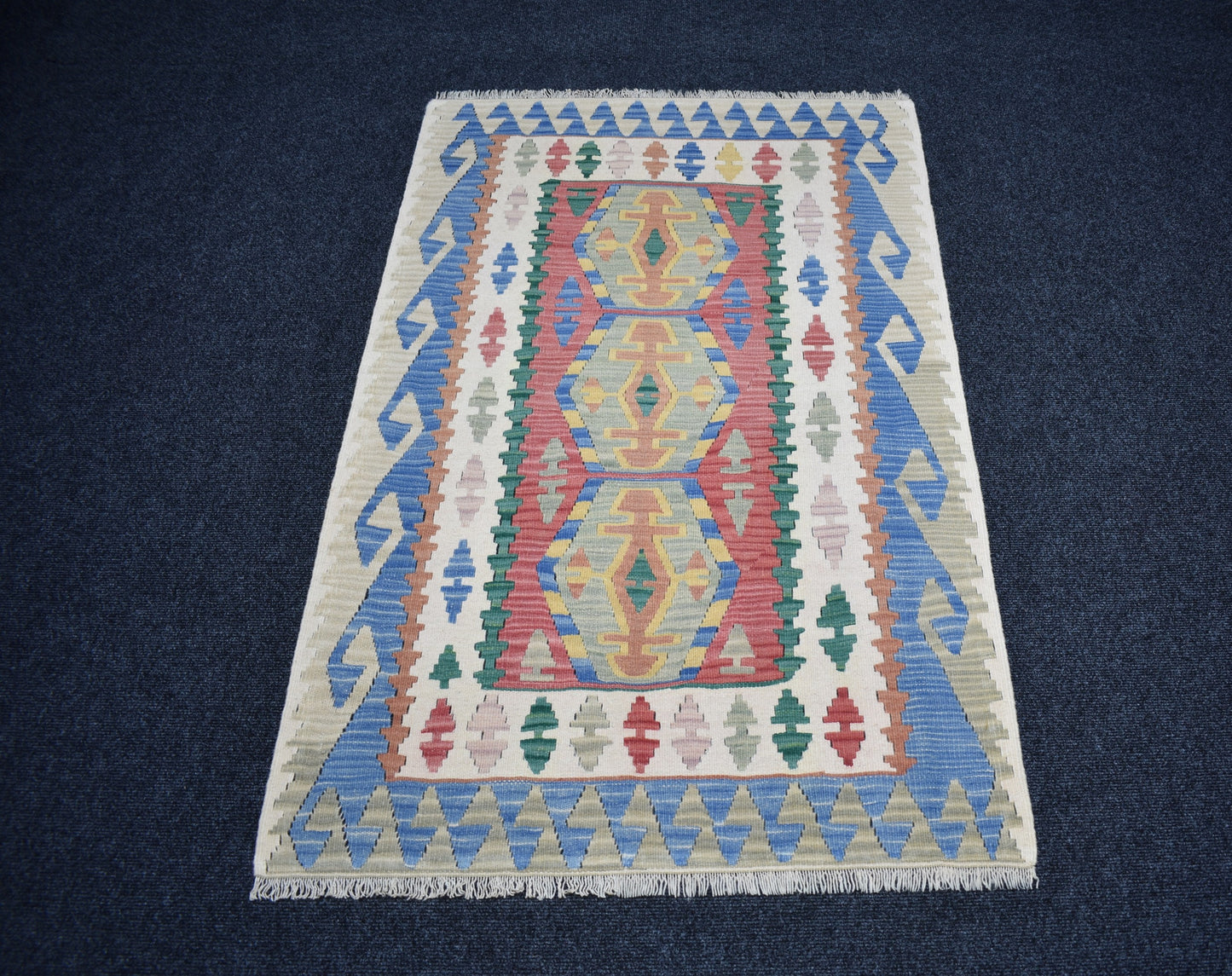 Vintage El Dokuma Ender Pastel Pınarbaşı Kayseri Yün Kilim 7396