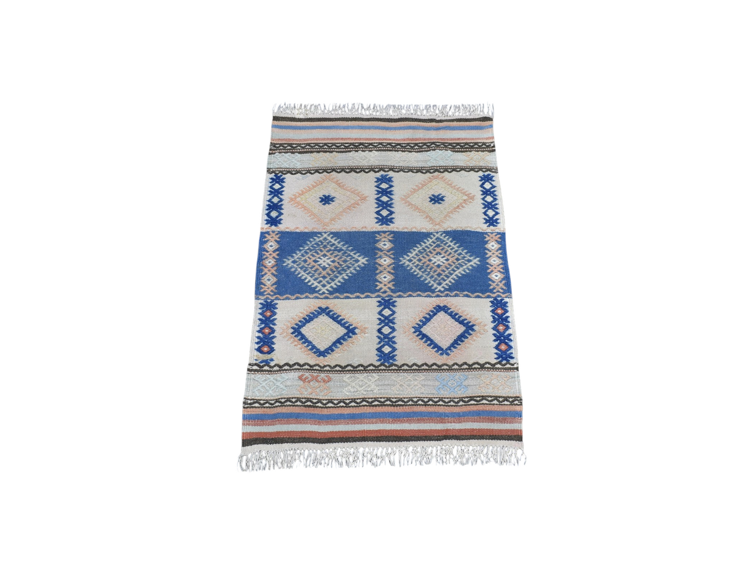 Vintage El Dokuma Eşsiz Pastel Balıkesir Yün Kilim 7411