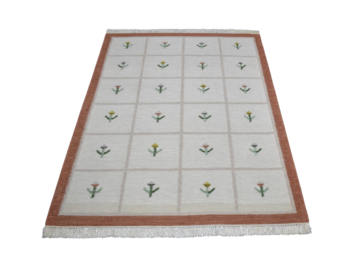 Yeni El Dokuma 3m2 Modern Tasarım Çiçekli Yün Kilim 7430