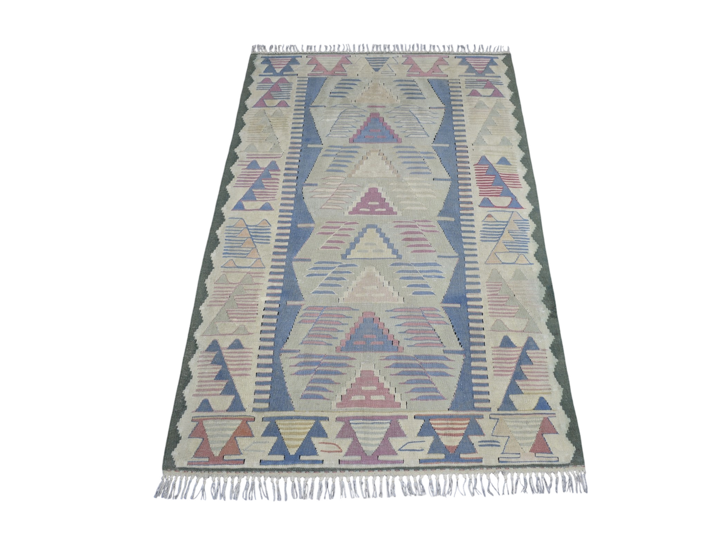 Vintage El Dokuma Ender Pastel Balıkesir Yün Kilim 7431