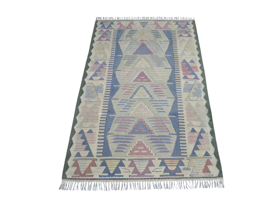 Vintage El Dokuma Ender Pastel Basamaklı Balıkesir Yün Kilim 7431