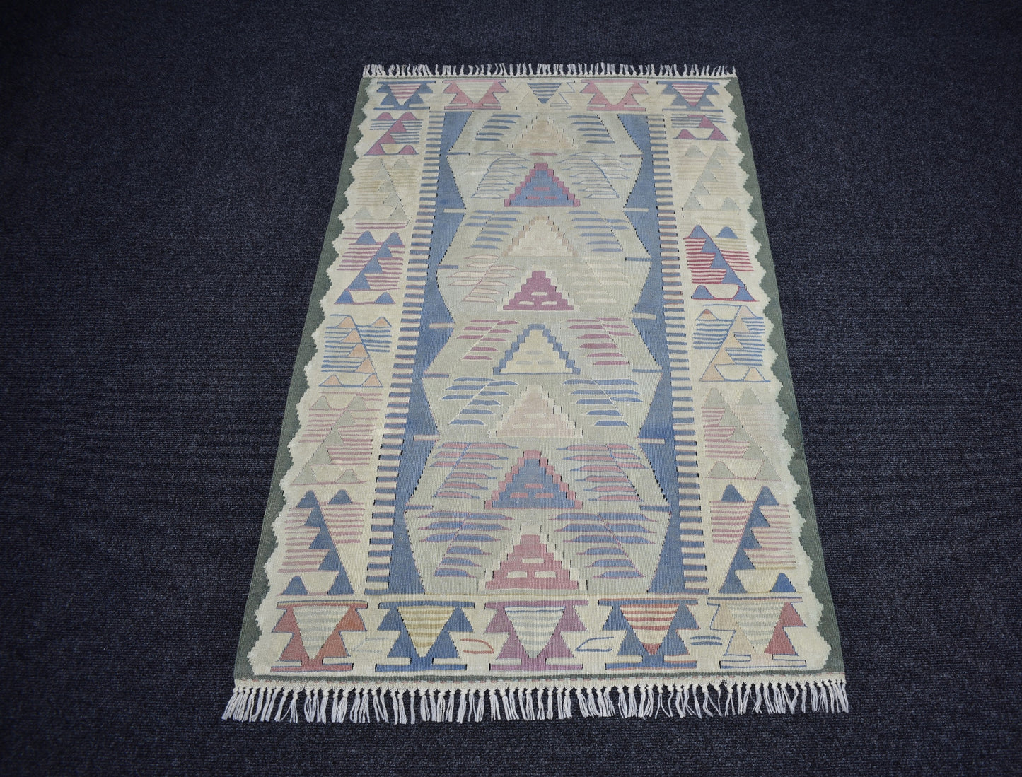 Vintage El Dokuma Ender Pastel Balıkesir Yün Kilim 7431