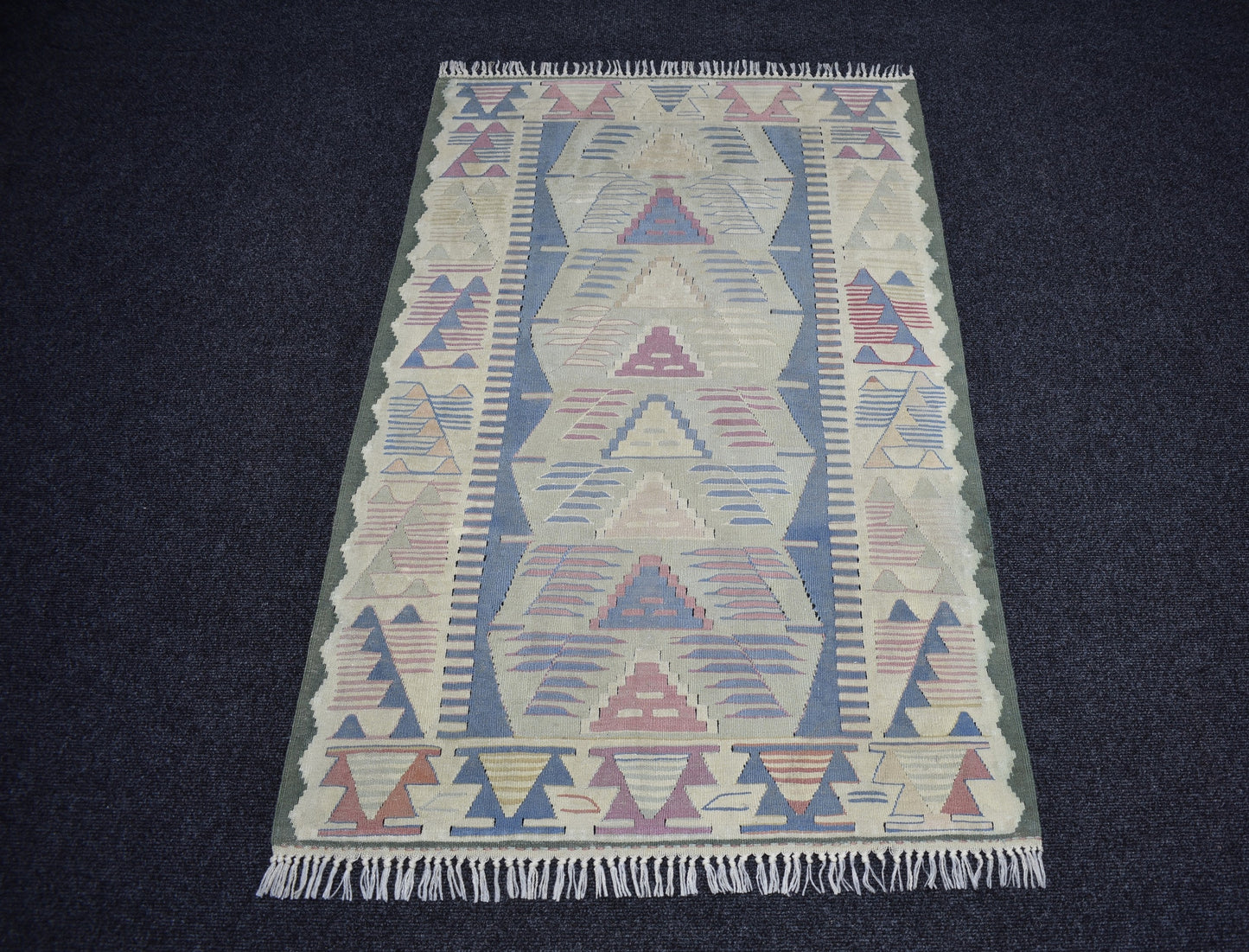 Vintage El Dokuma Ender Pastel Balıkesir Yün Kilim 7431