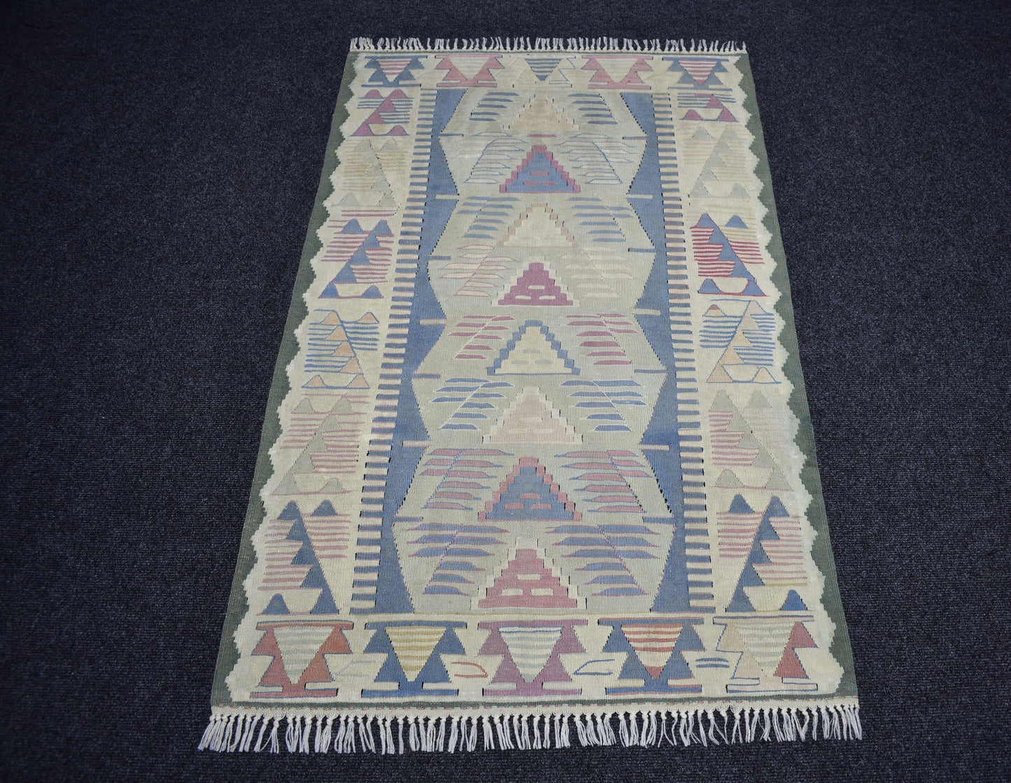 Vintage El Dokuma Ender Pastel Balıkesir Yün Kilim 7431