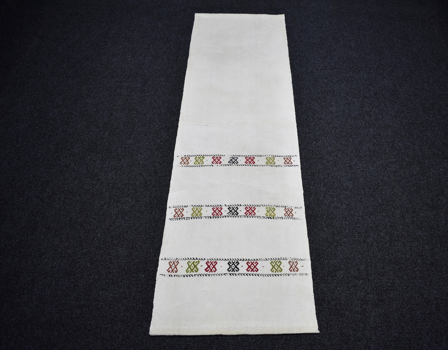 Yeni El Dokuma Emsalsiz Ak Pamuklu Yörük Yolluk Kilim 7432