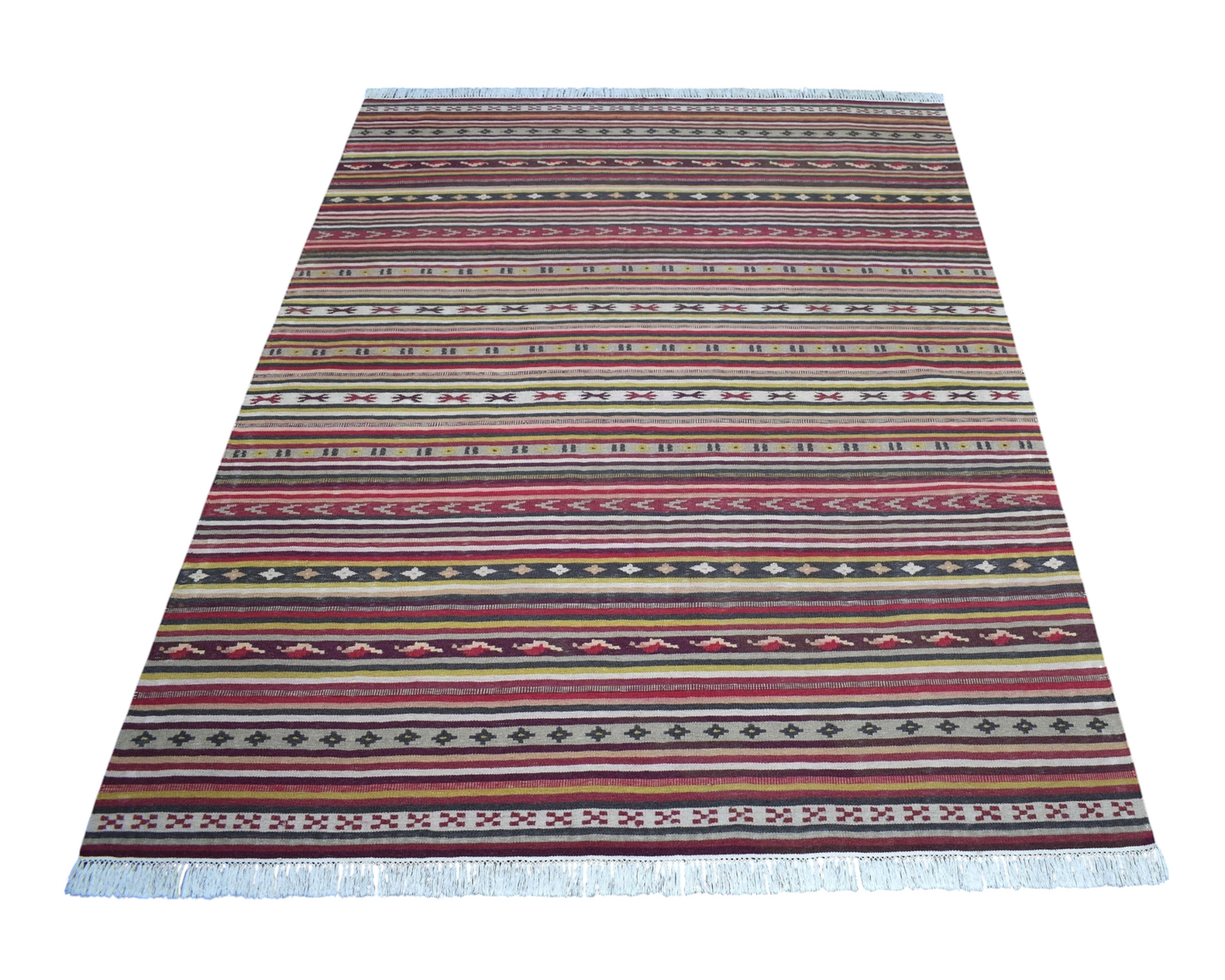 Yeni El Dokuma 4m2 Naif Modern Tasarım Geometrik Yün Kilim 7439