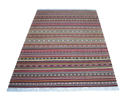 Yeni El Dokuma 4m2 Naif Modern Tasarım Geometrik Yün Kilim 7439