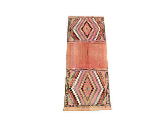 Antik El Dokuma Çift Gözlü Yörük Pamuklu Yün Kilim Heybe 7440