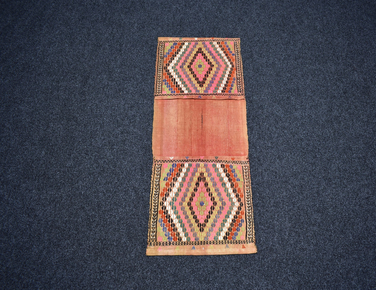Yeni El Dokuma Çift Gözlü Yörük Pamuklu Yün Kilim Heybe 7440