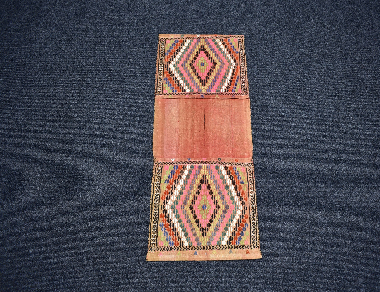 Yeni El Dokuma Çift Gözlü Yörük Pamuklu Yün Kilim Heybe 7440