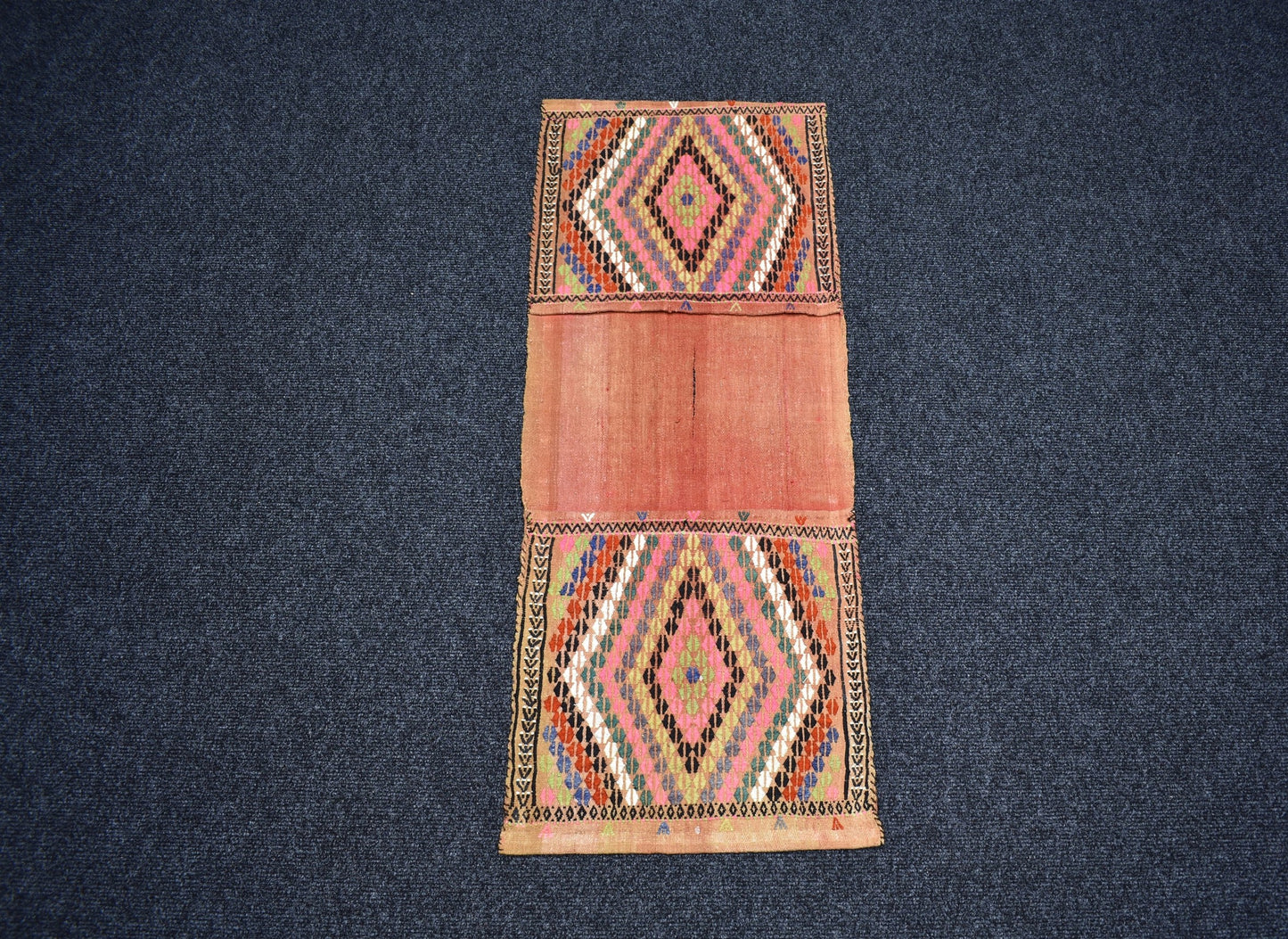 Yeni El Dokuma Çift Gözlü Yörük Pamuklu Yün Kilim Heybe 7440