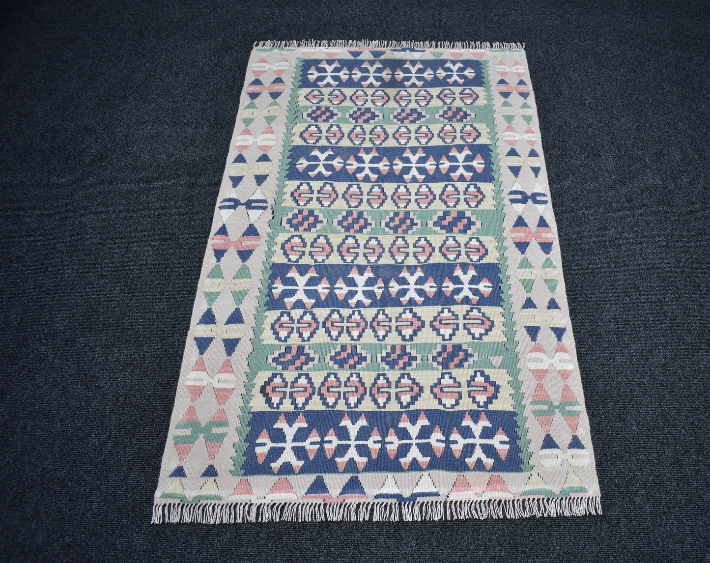 Vintage El Dokuma Nadir Pastel Pınarbaşı Kayseri Yün Kilim 7441