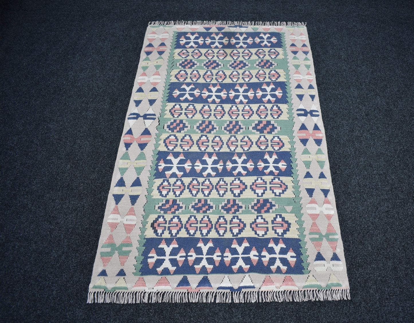 Vintage El Dokuma Nadir Pastel Pınarbaşı Kayseri Yün Kilim 7441
