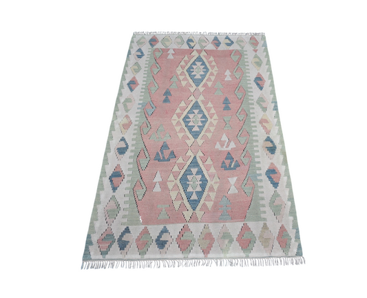 Vintage El Dokuma Nadir Pastel Pınarbaşı Kayseri Yün Kilim 7458