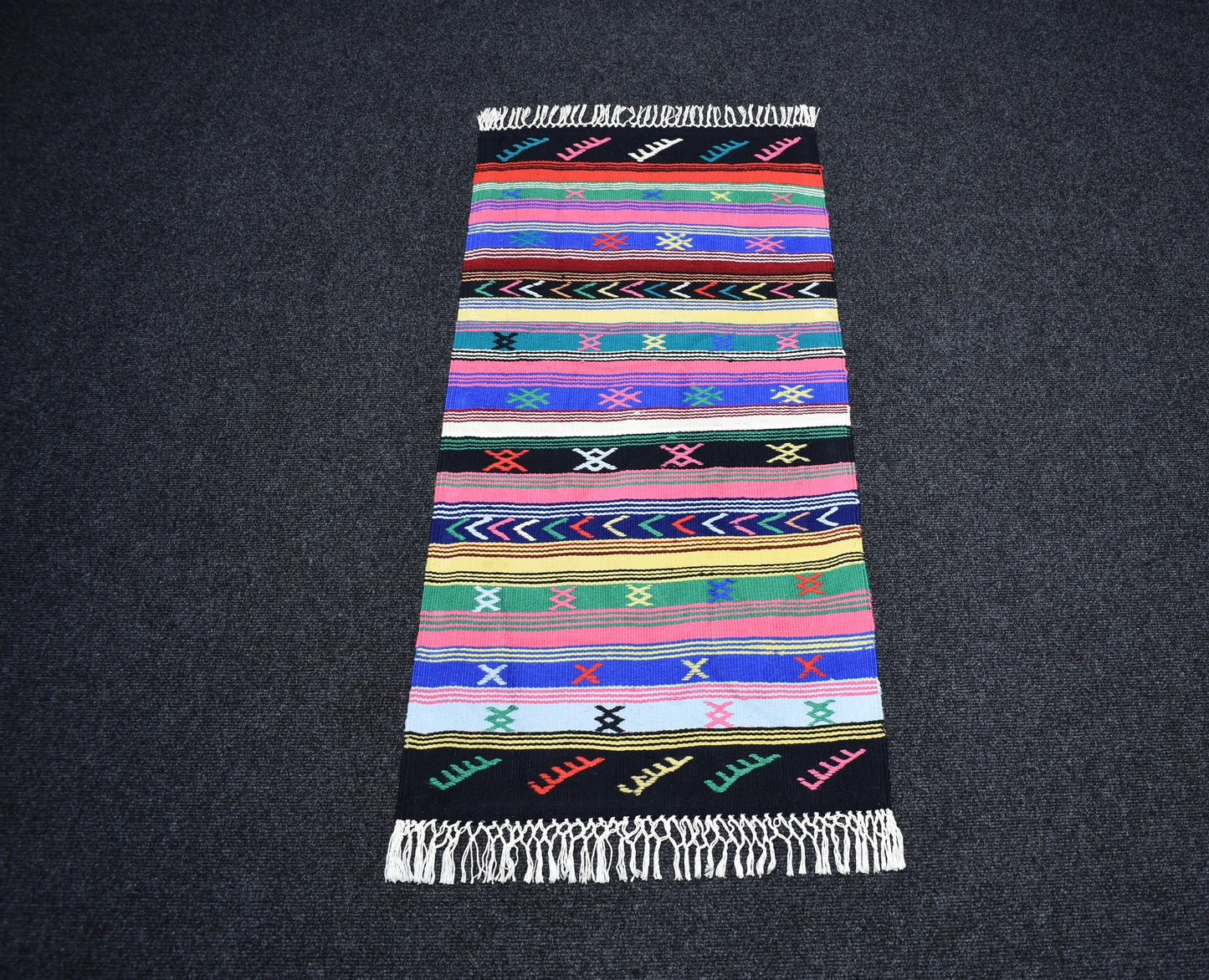 Yeni El Dokuma Rengarenk Bukleli Pamuklu Kilim 7459