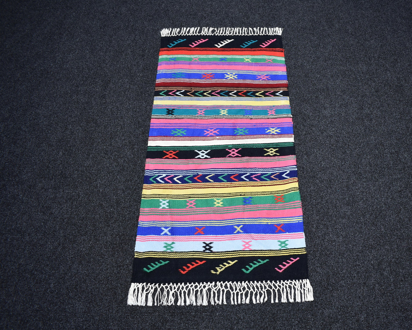 Yeni El Dokuma Rengarenk Bukleli Pamuklu Kilim 7459