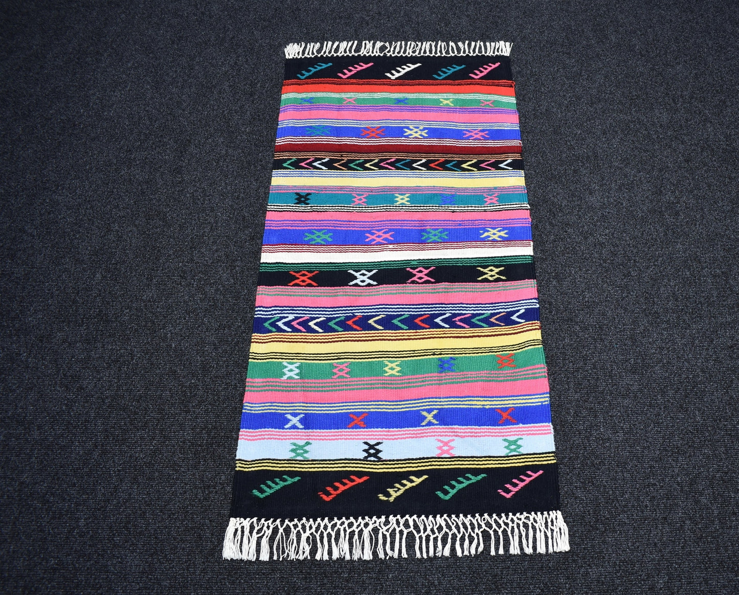 Yeni El Dokuma Rengarenk Bukleli Pamuklu Kilim 7459