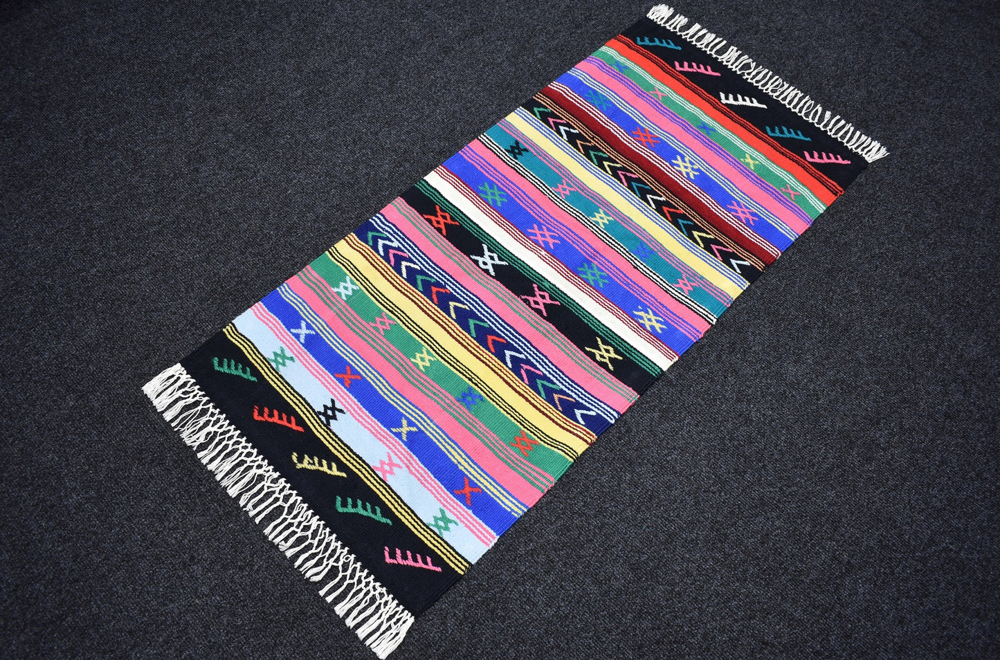 Yeni El Dokuma Rengarenk Bukleli Pamuklu Kilim 7459