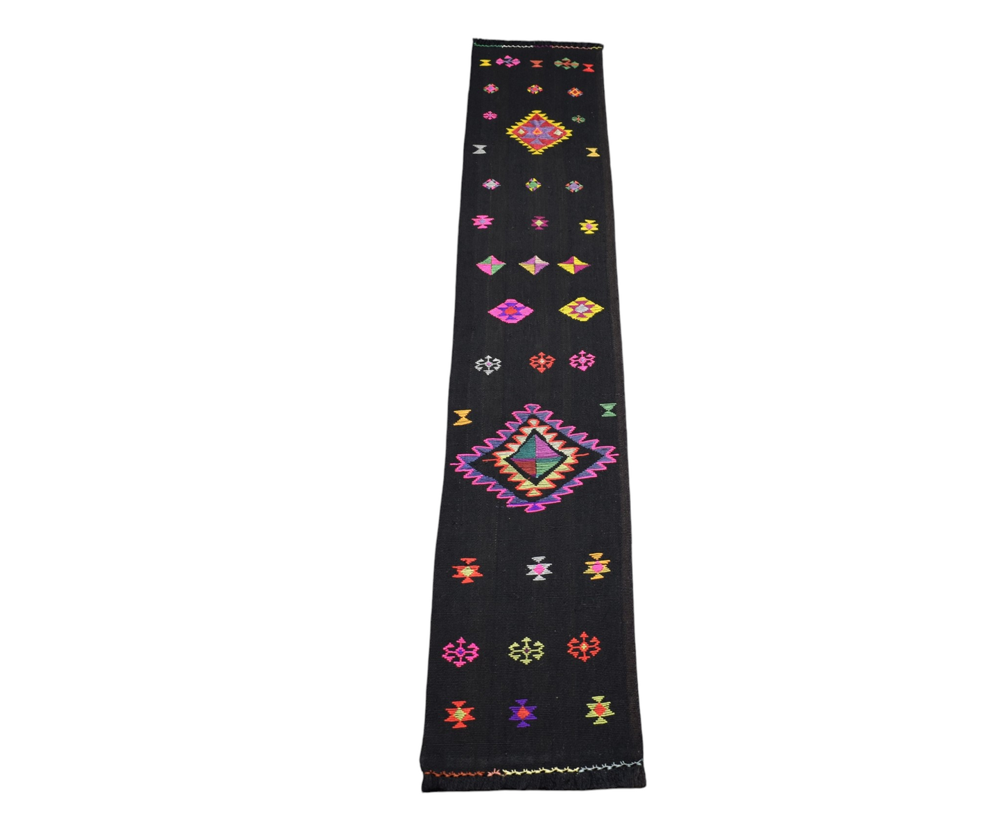 Yeni El Dokuması Siyah Bardız Erzurum Mini Yolluk Yün Kilim 7461