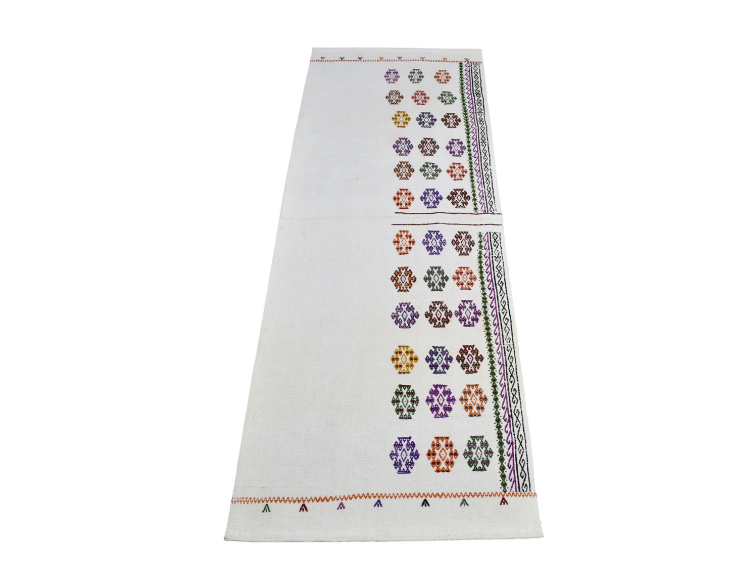 Yeni El Dokuma Ak Pamuklu Emsalsiz Yörük Kilim 7464