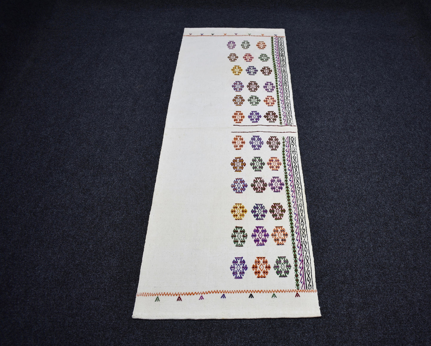 Yeni El Dokuma Ak Pamuklu Emsalsiz Yörük Kilim 7464
