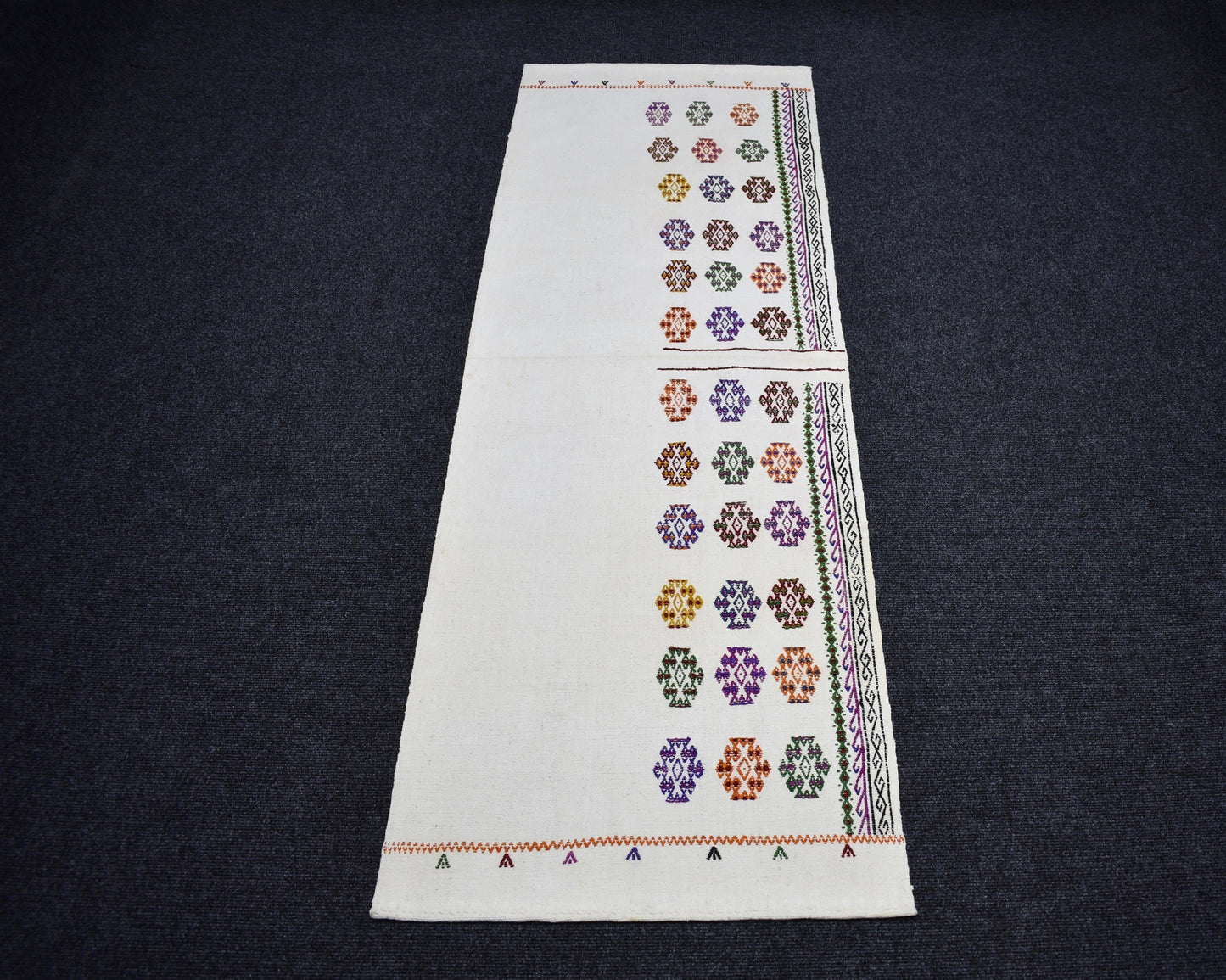 Yeni El Dokuma Ak Pamuklu Emsalsiz Yörük Kilim 7464