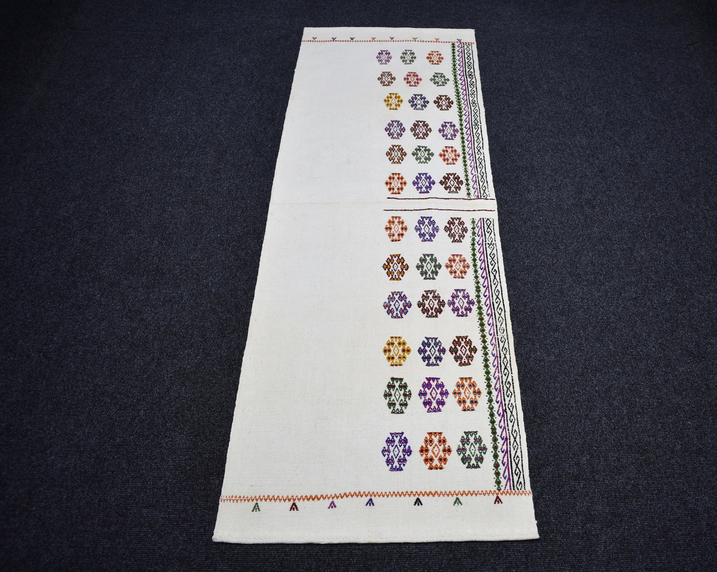 Yeni El Dokuma Ak Pamuklu Emsalsiz Yörük Kilim 7464