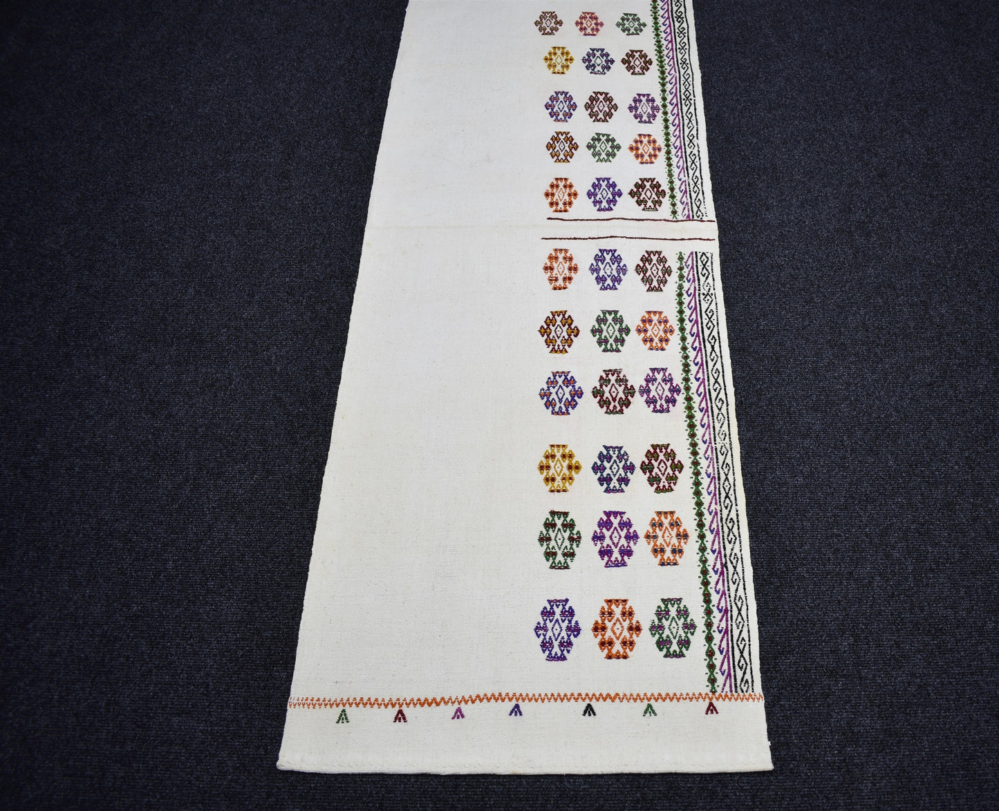 Yeni El Dokuma Ak Pamuklu Emsalsiz Yörük Kilim 7464