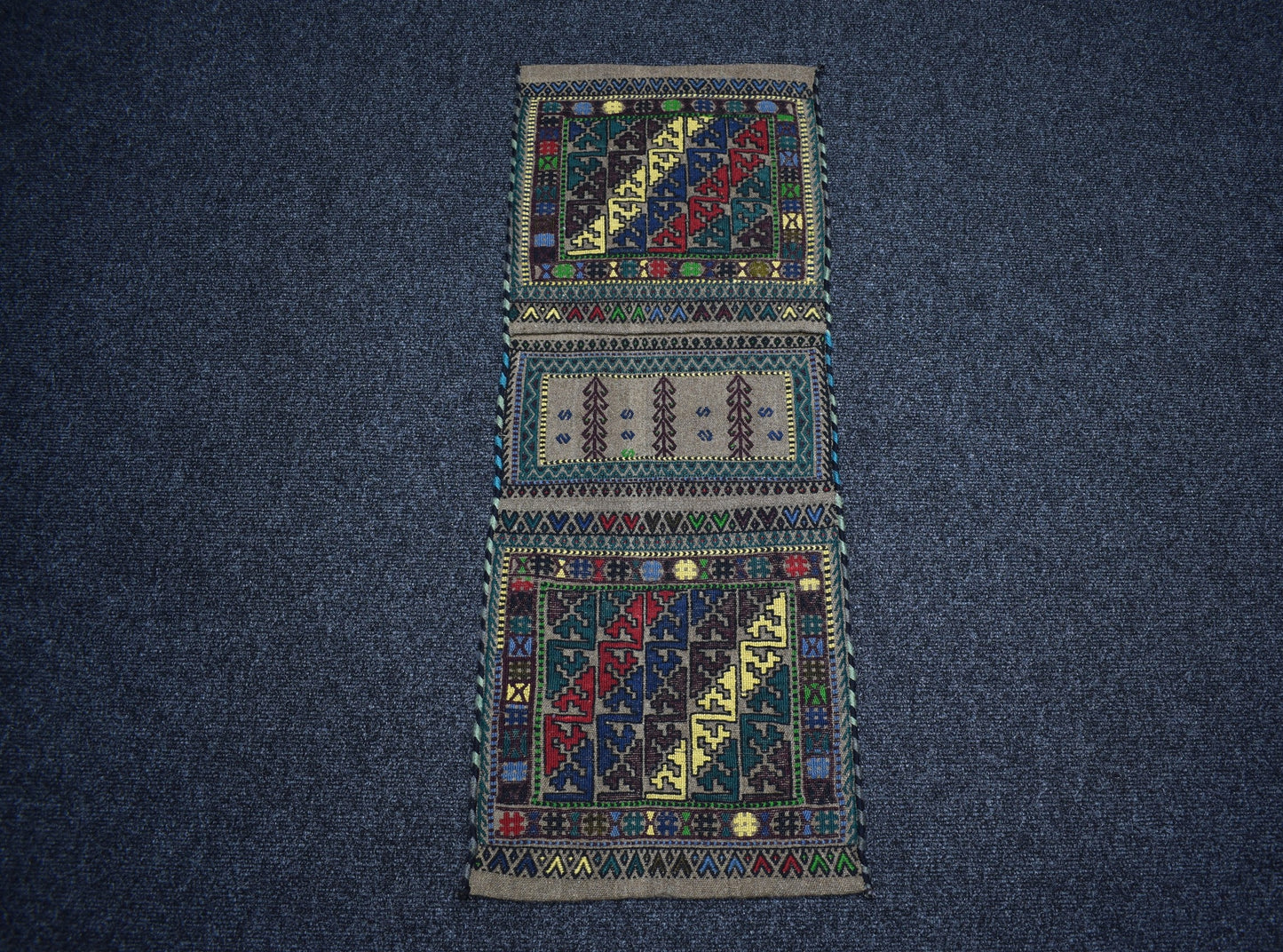 Yeni El Dokuma Çift Gözlü Obruk Konya Yün Kilim Heybe 7467