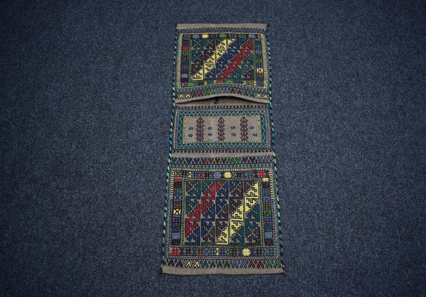Yeni El Dokuma Çift Gözlü Obruk Konya Yün Kilim Heybe 7467