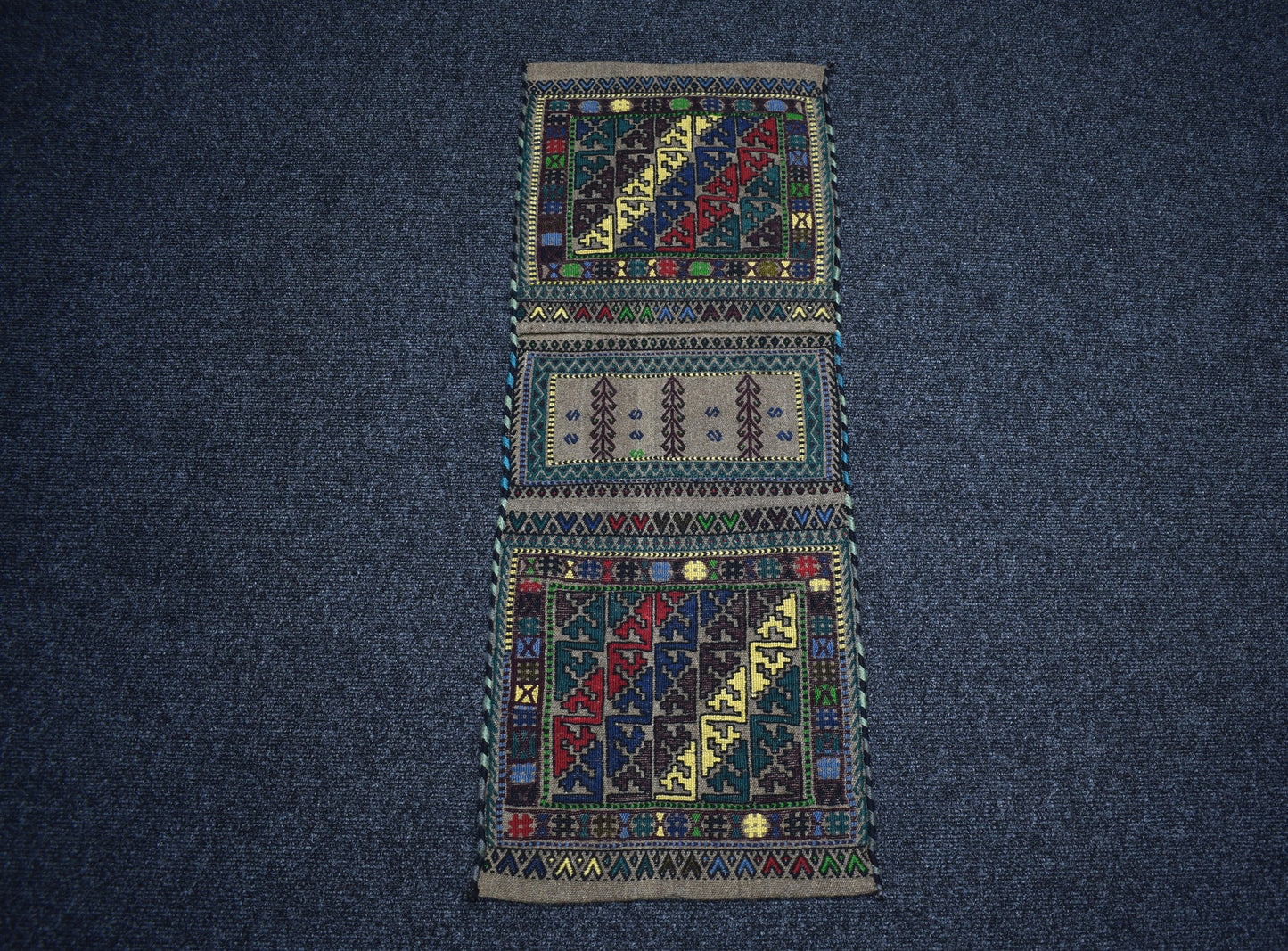 Yeni El Dokuma Çift Gözlü Obruk Konya Yün Kilim Heybe 7467