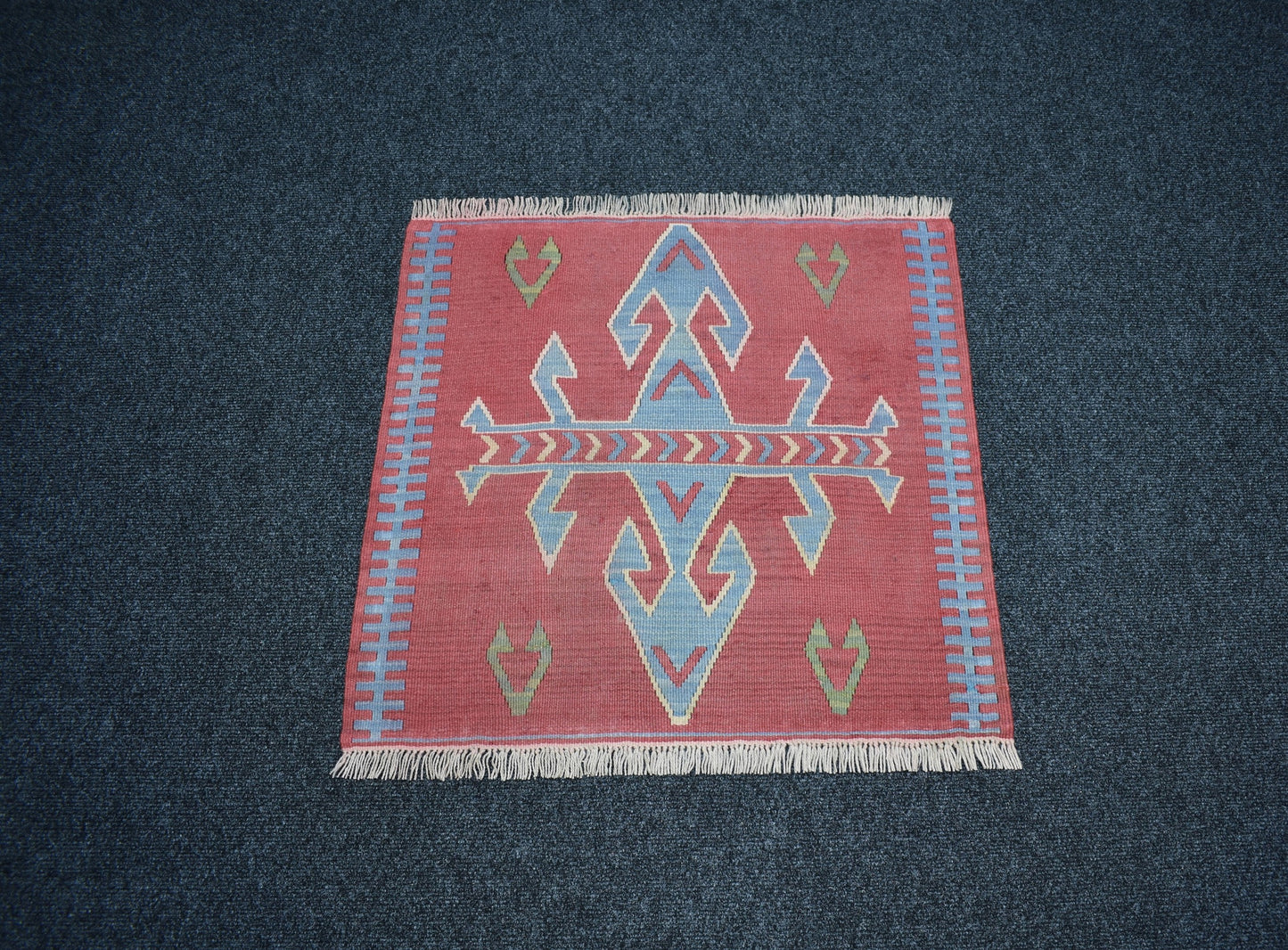 Vintage El Dokuma Pastel Kare Köşe Pınarbaşı Kayseri Yün Kilim 7471