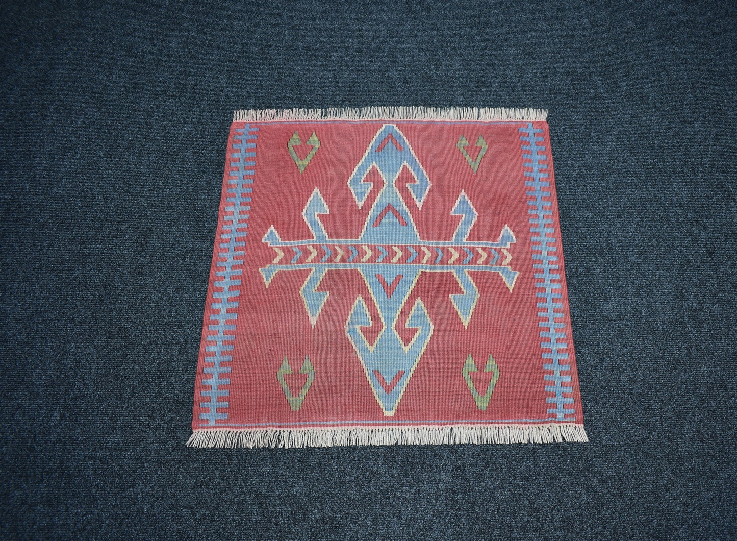Vintage El Dokuma Pastel Kare Köşe Pınarbaşı Kayseri Yün Kilim 7471