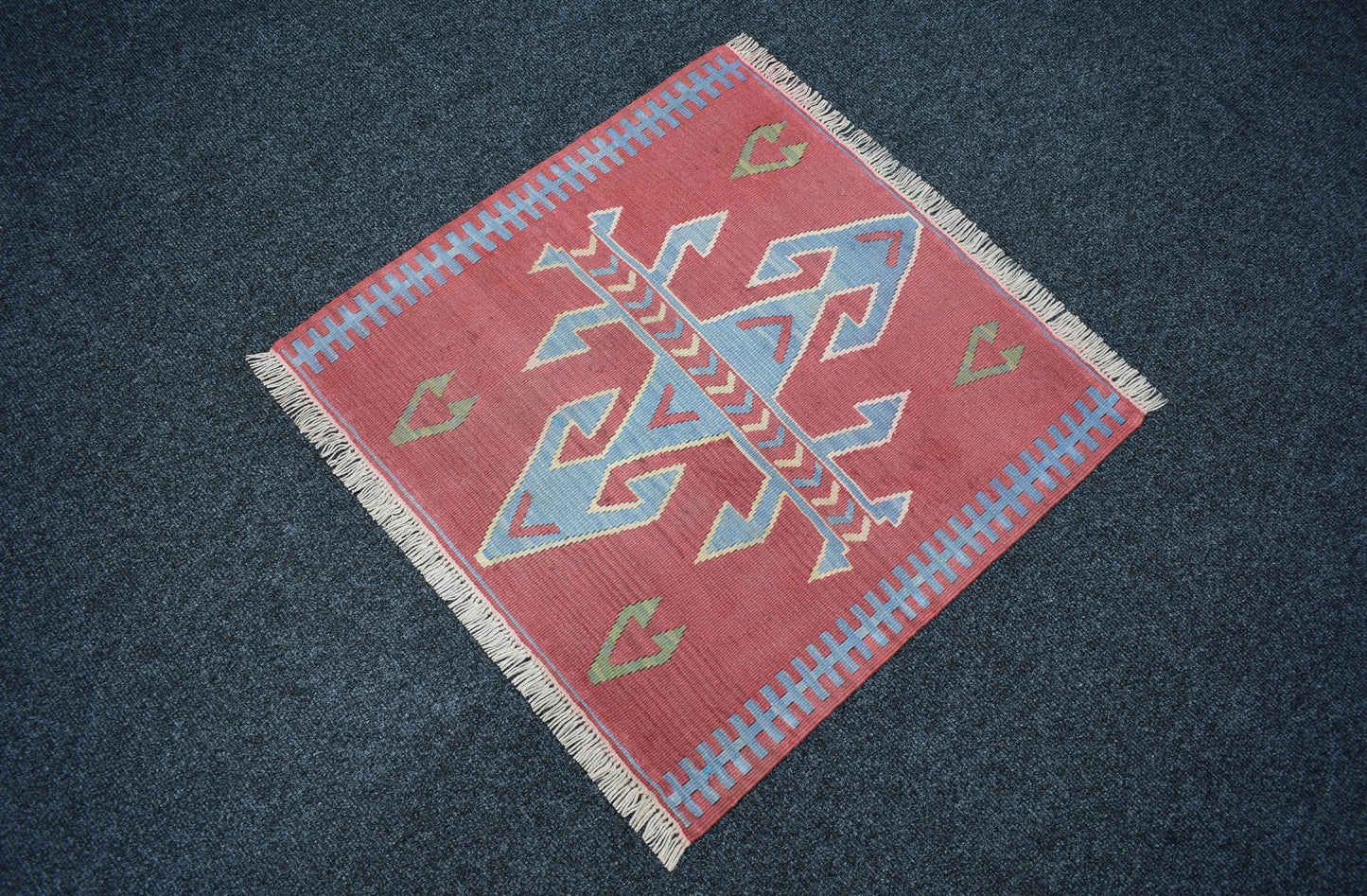 Vintage El Dokuma Pastel Kare Köşe Pınarbaşı Kayseri Yün Kilim 7471