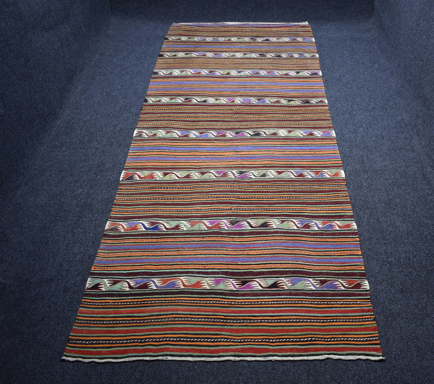 Vintage El Dokuma Elcik Sivrihisar Yün Kilim 7475
