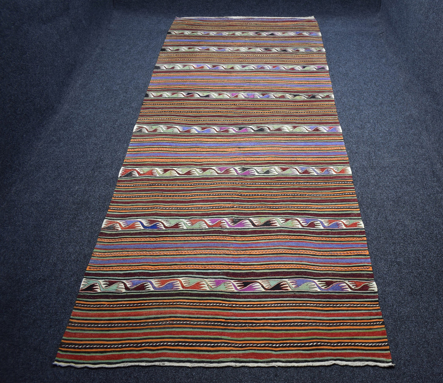 Vintage El Dokuma Elcik Sivrihisar Yün Kilim 7475