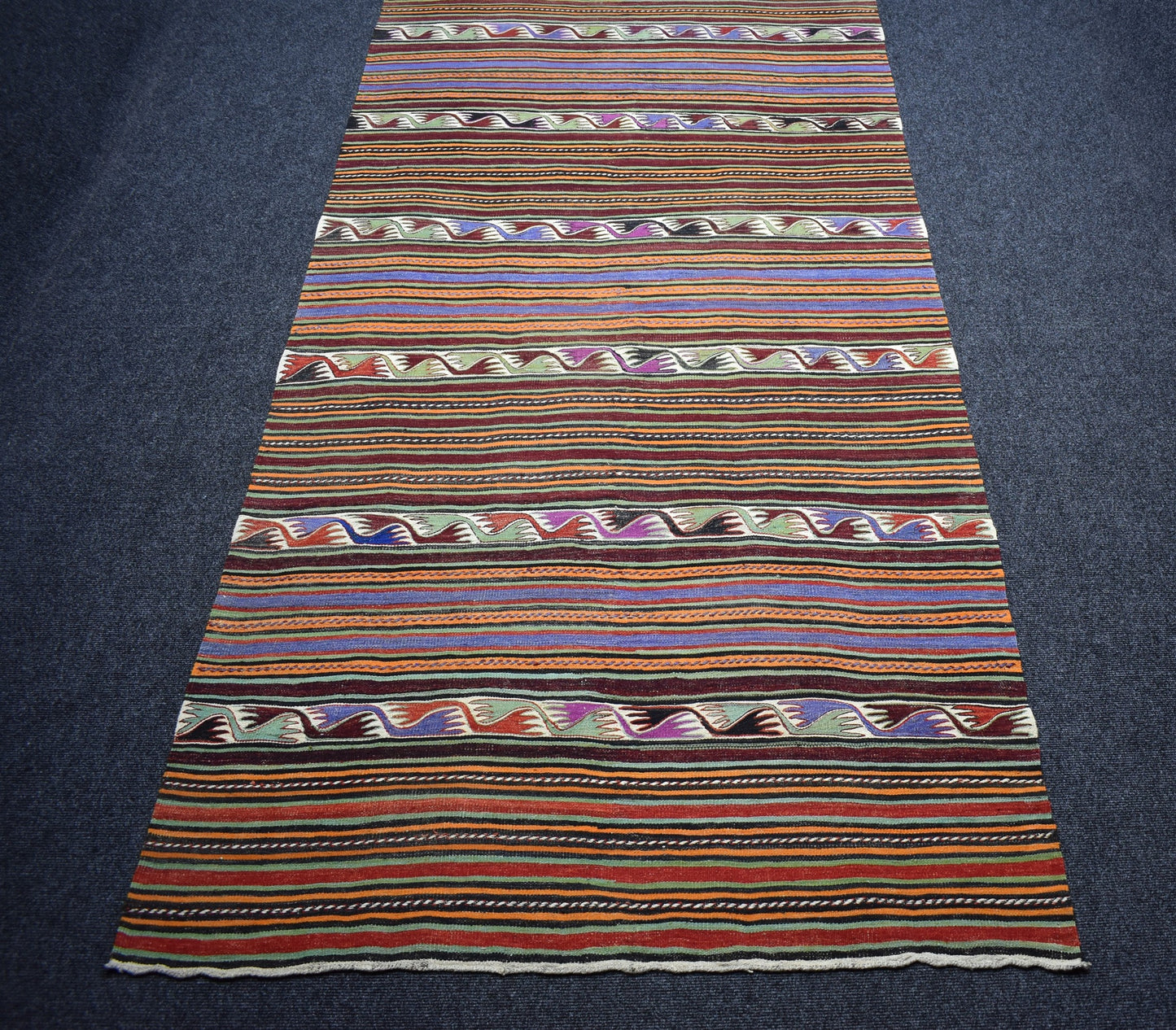 Vintage El Dokuma Elcik Sivrihisar Yün Kilim 7475