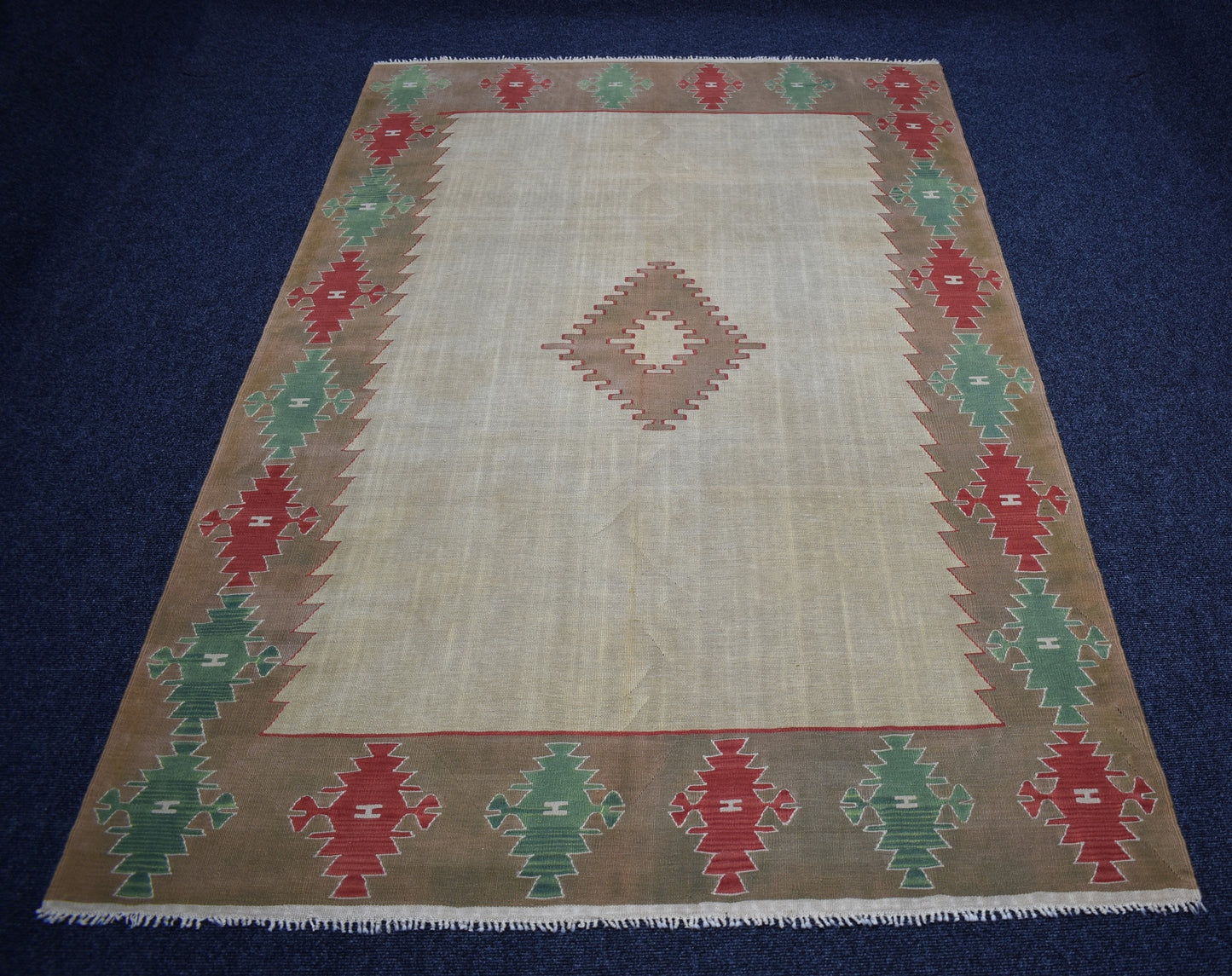 Vintage El Dokuma Şaheser Balıkesir Yün Kilim 7483