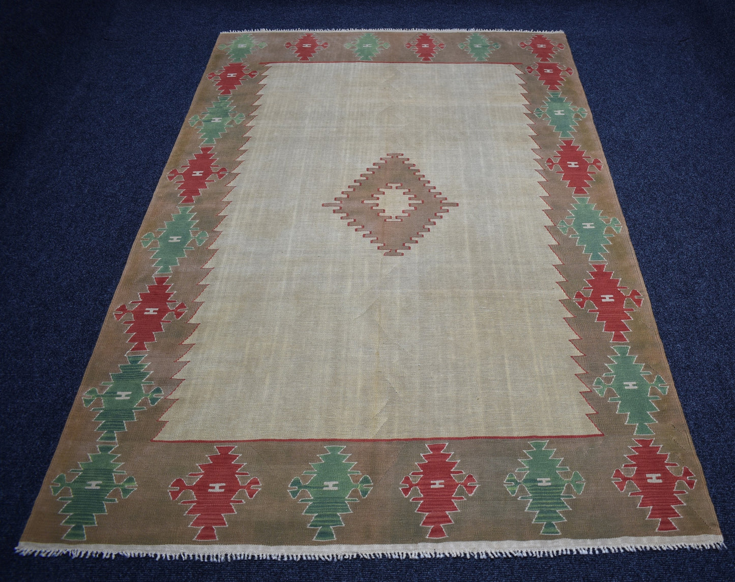 Vintage El Dokuma Şaheser Balıkesir Yün Kilim 7483