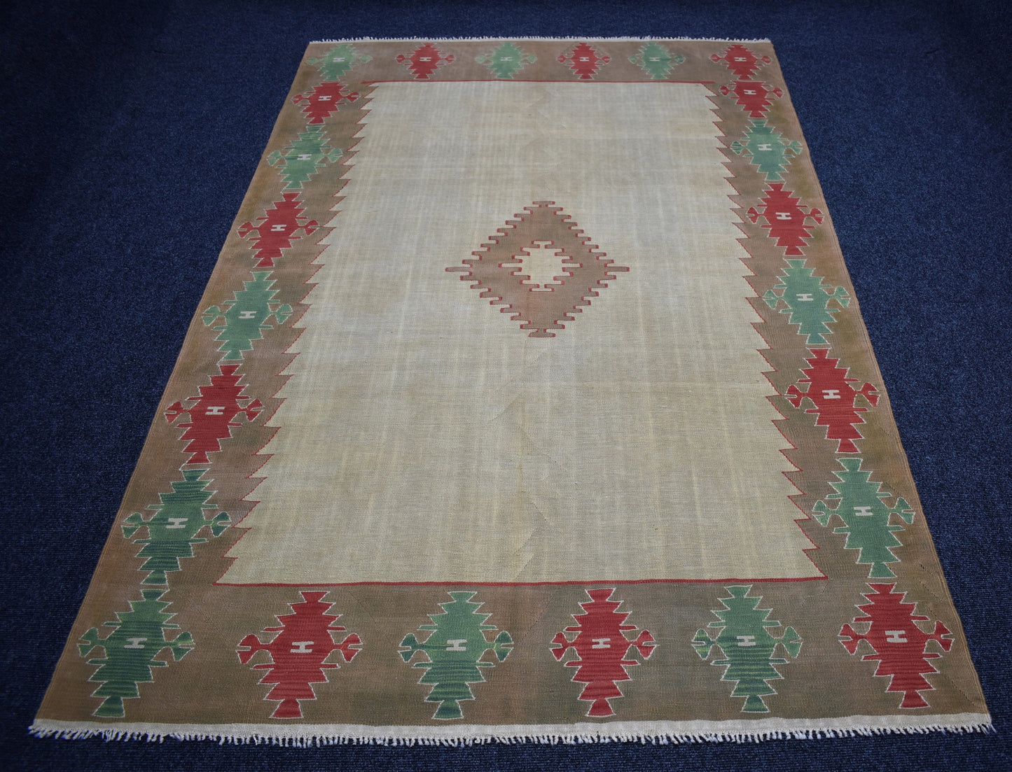 Vintage El Dokuma Şaheser Balıkesir Yün Kilim 7483