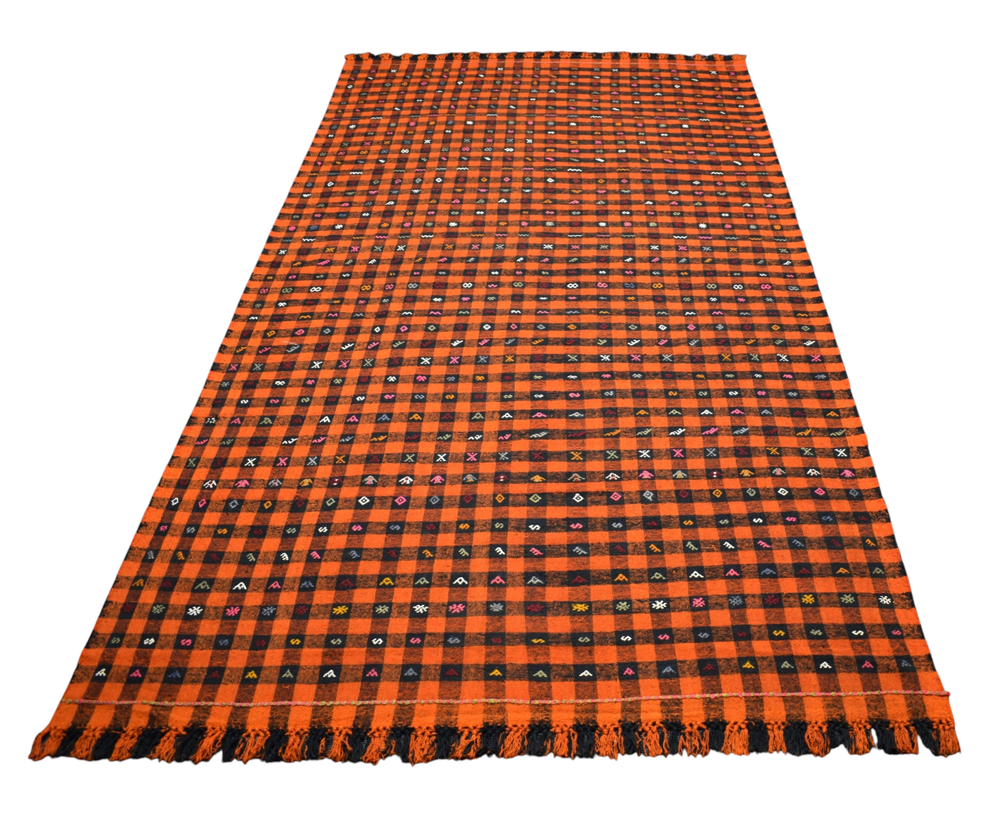 Yeni El Dokuma Otantik Perde Ekoseli Zara Sivas Yün Kilim 7487