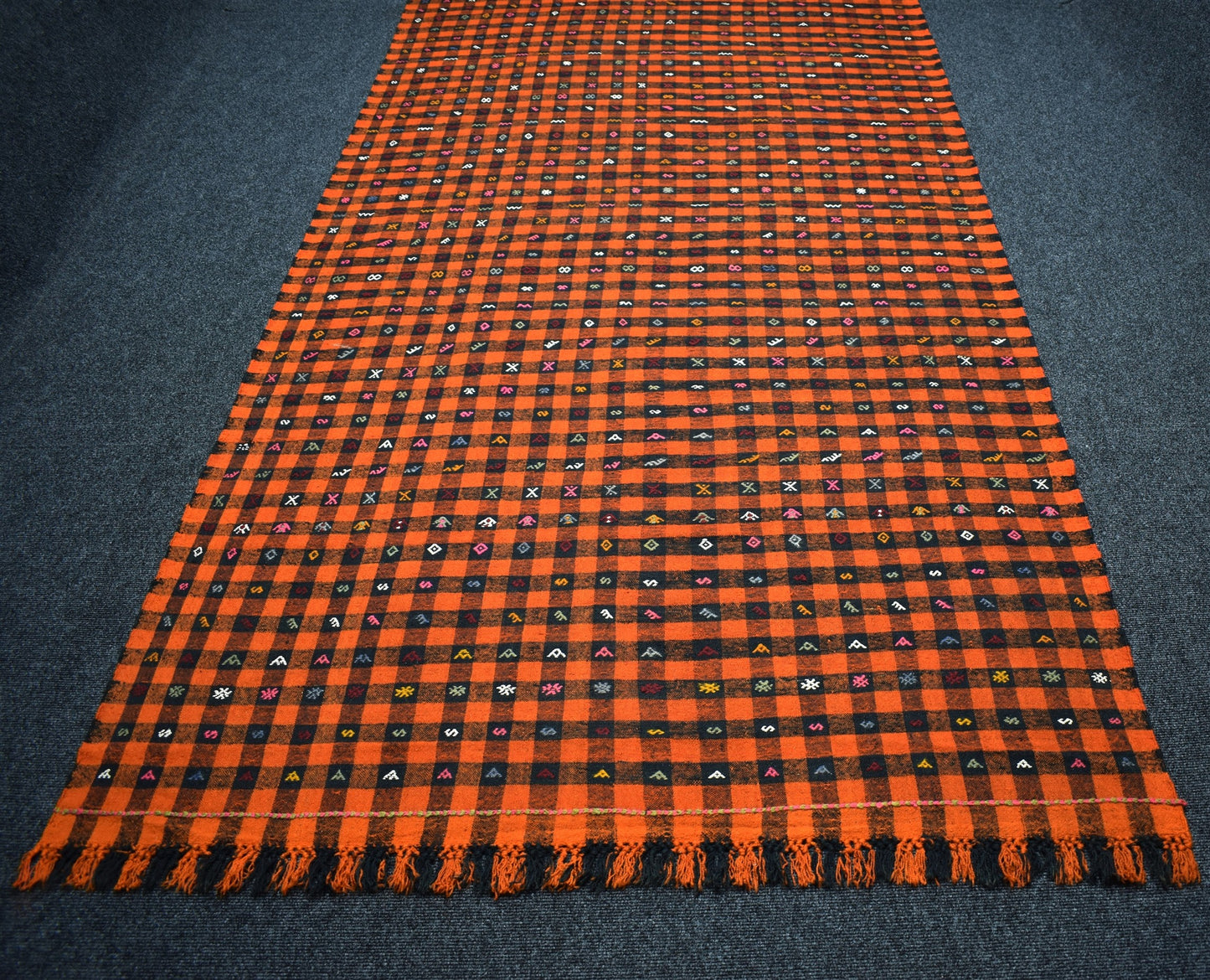 Yeni El Dokuma Otantik Perde Ekoseli Zara Sivas Yün Kilim 7487