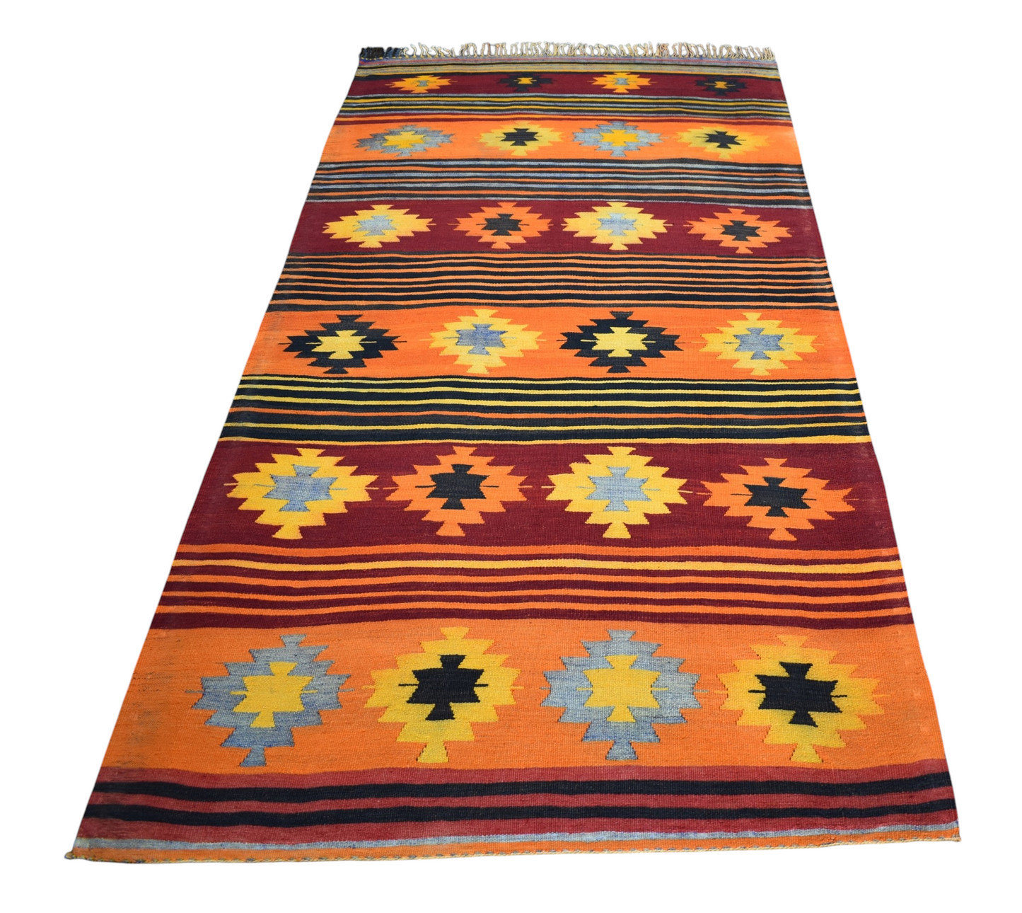 Vintage El Dokuma Benzersiz Bodrum Muğla Yörük Yün Kilim 7488