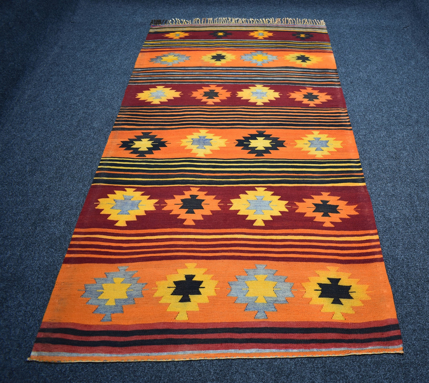 Vintage El Dokuma Benzersiz Bodrum Muğla Yörük Yün Kilim 7488