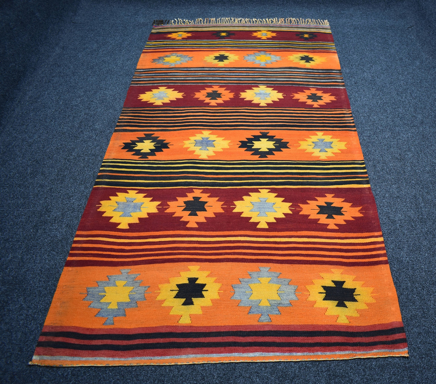 Vintage El Dokuma Benzersiz Bodrum Muğla Yörük Yün Kilim 7488