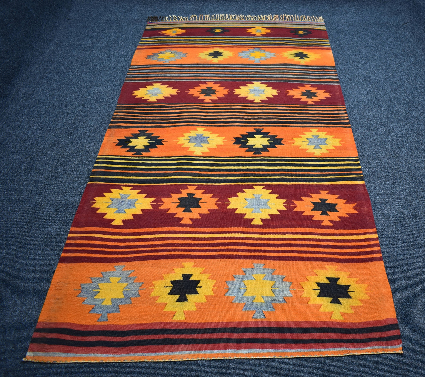 Vintage El Dokuma Benzersiz Bodrum Muğla Yörük Yün Kilim 7488