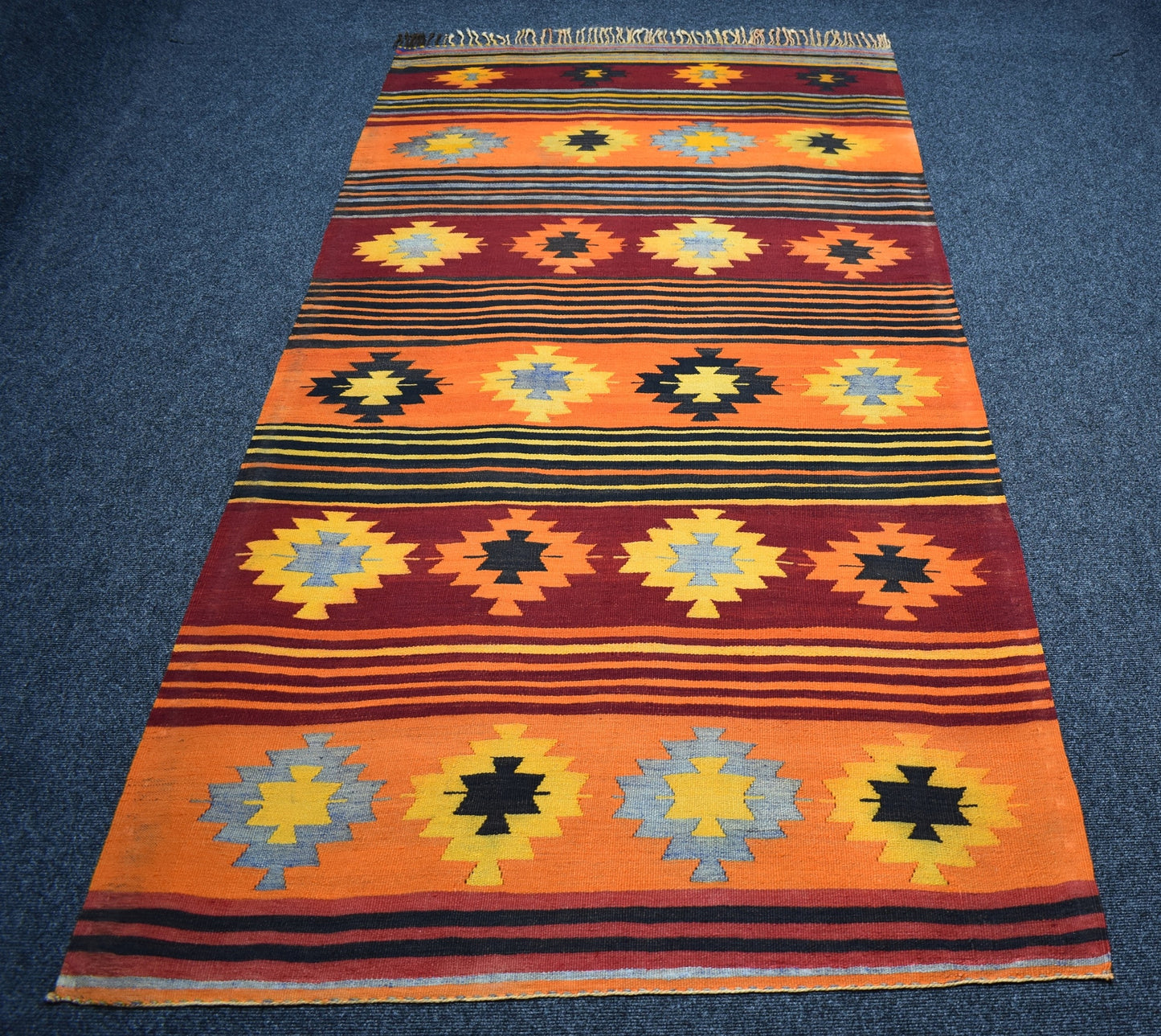 Vintage El Dokuma Benzersiz Bodrum Muğla Yörük Yün Kilim 7488