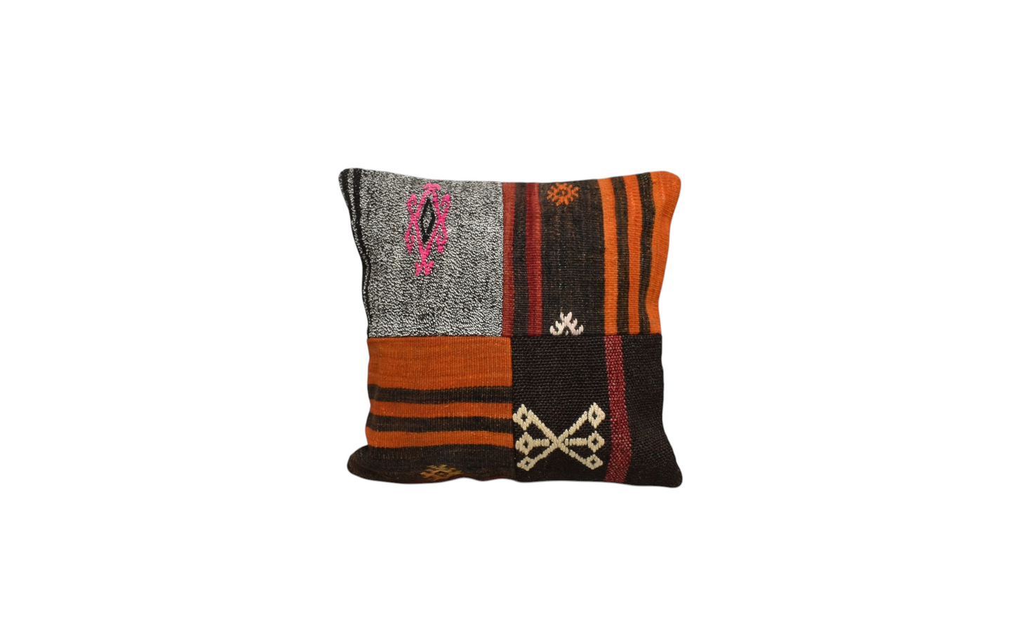Yeni El Dokuma Patchwork Kırkyama Dekorluk Kilim Kırlent Yastık Kılıfı 7504