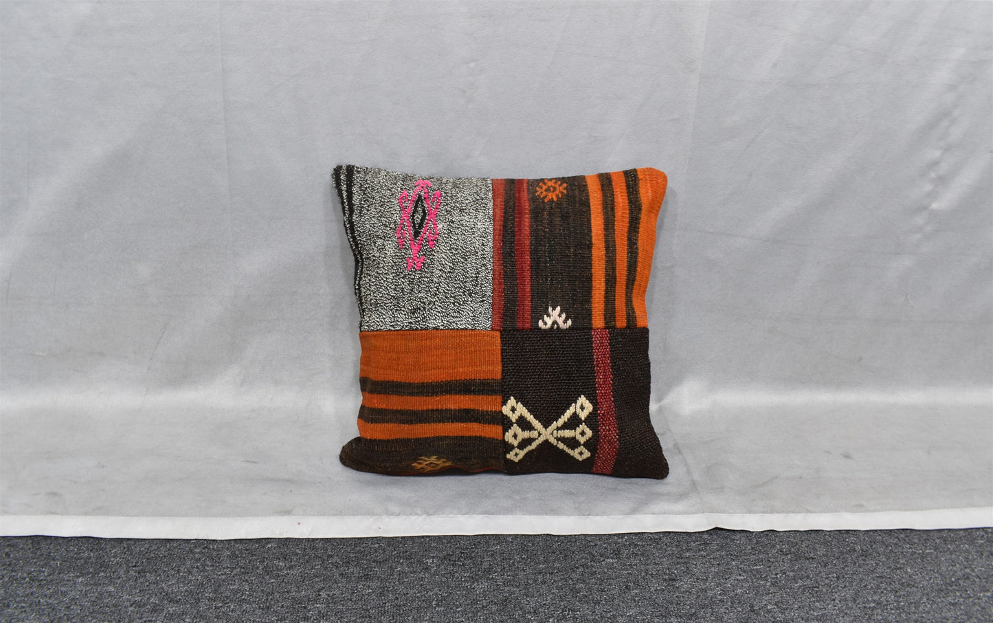 Yeni El Dokuma Patchwork Kırkyama Dekorluk Kilim Kırlent Yastık Kılıfı 7504